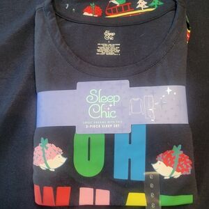 Sleep Chic Black Pajama Set with Colorful Hedgehog Print